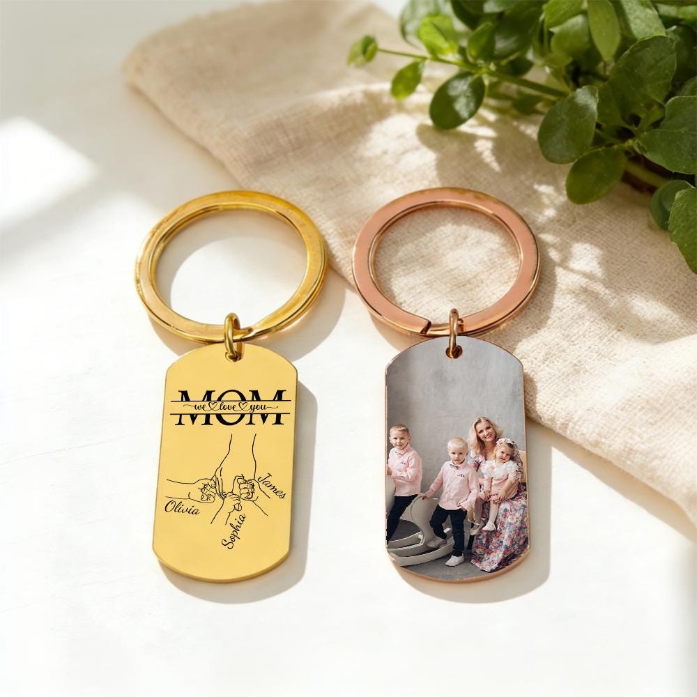 Custom Photo I Love You Mom Holding Hands Metal Keychain CH07 911180