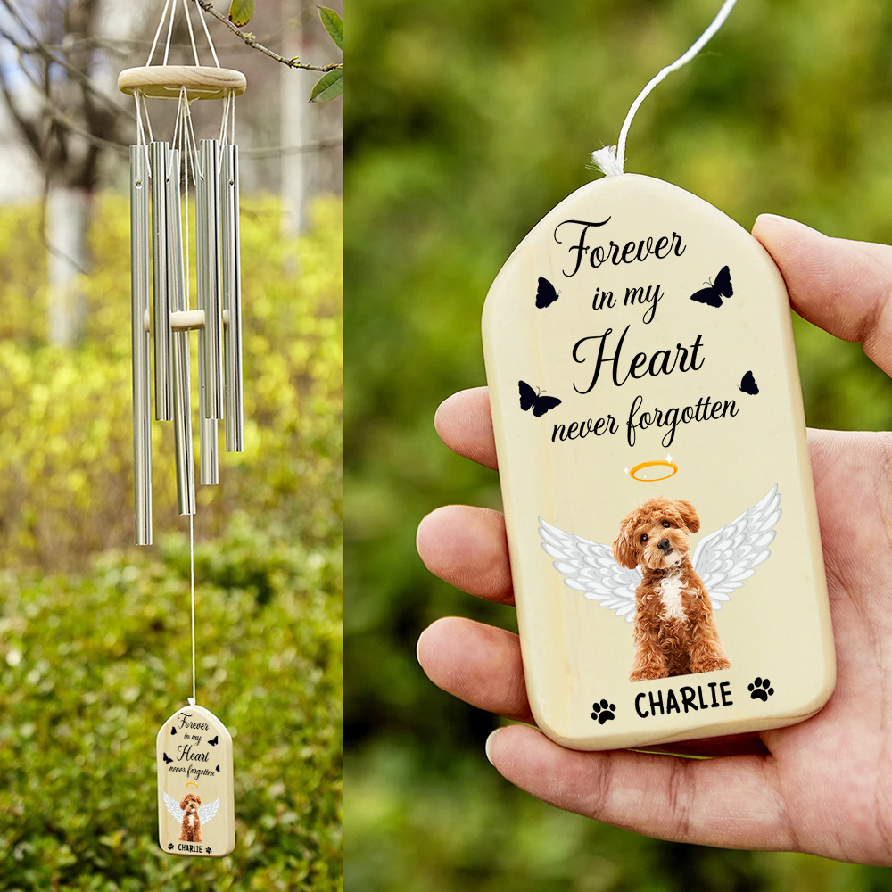 Forever in My Heart, Never Forgotten Custom Photo Dog Cat Memorial Wind Chimes CH07 895424