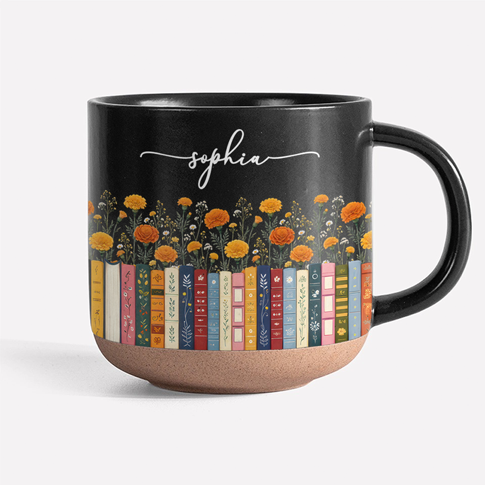 Custom Name & Birthflower Pottery Mug For Book Lovers TH10 170305