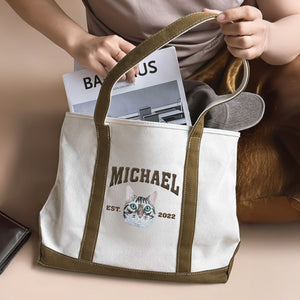 Custom Pet Face and Pet Name Embroidered Monogram Beach Bag HO82 894242