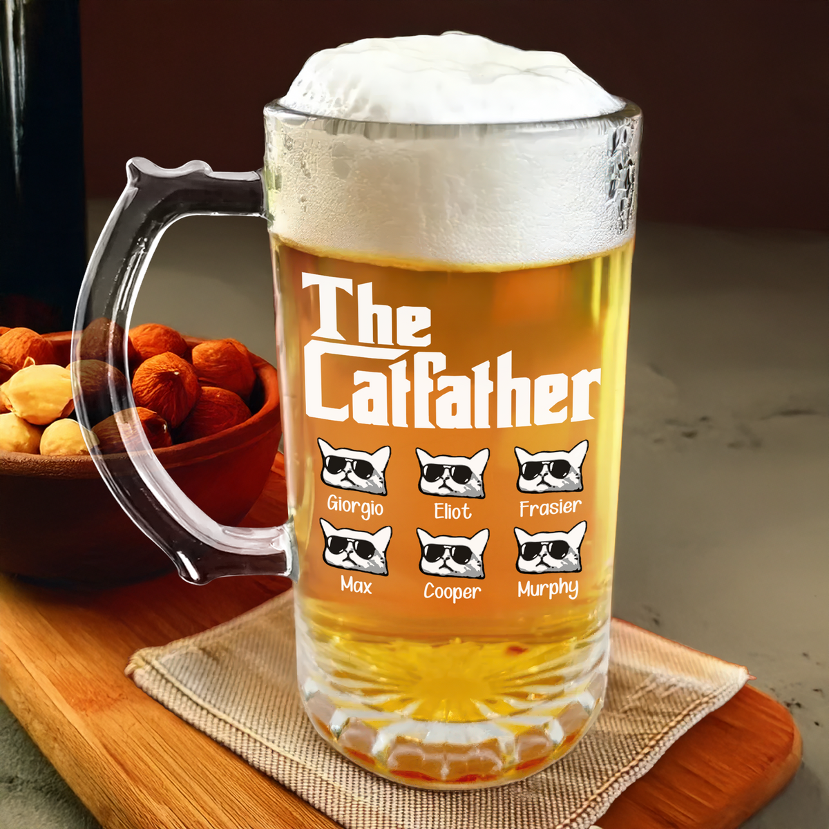 The CatFather For Cat Lovers Personalized Glass Beer Mug LM32 893529
