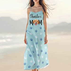 Custom Dog Photo - Dog's Mom Women's V-Neck Cami Maxi Dress HA75 892244