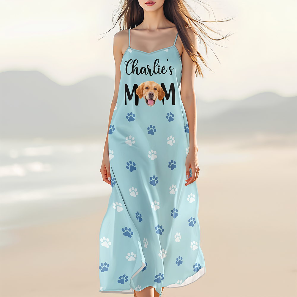 Custom Dog Photo - Dog's Mom Women's V-Neck Cami Maxi Dress HA75 892244