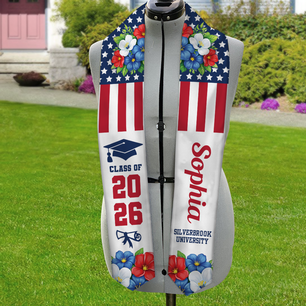 Personalized Amerian Flag Class of 2026 Graduation Stoles HA75 920830