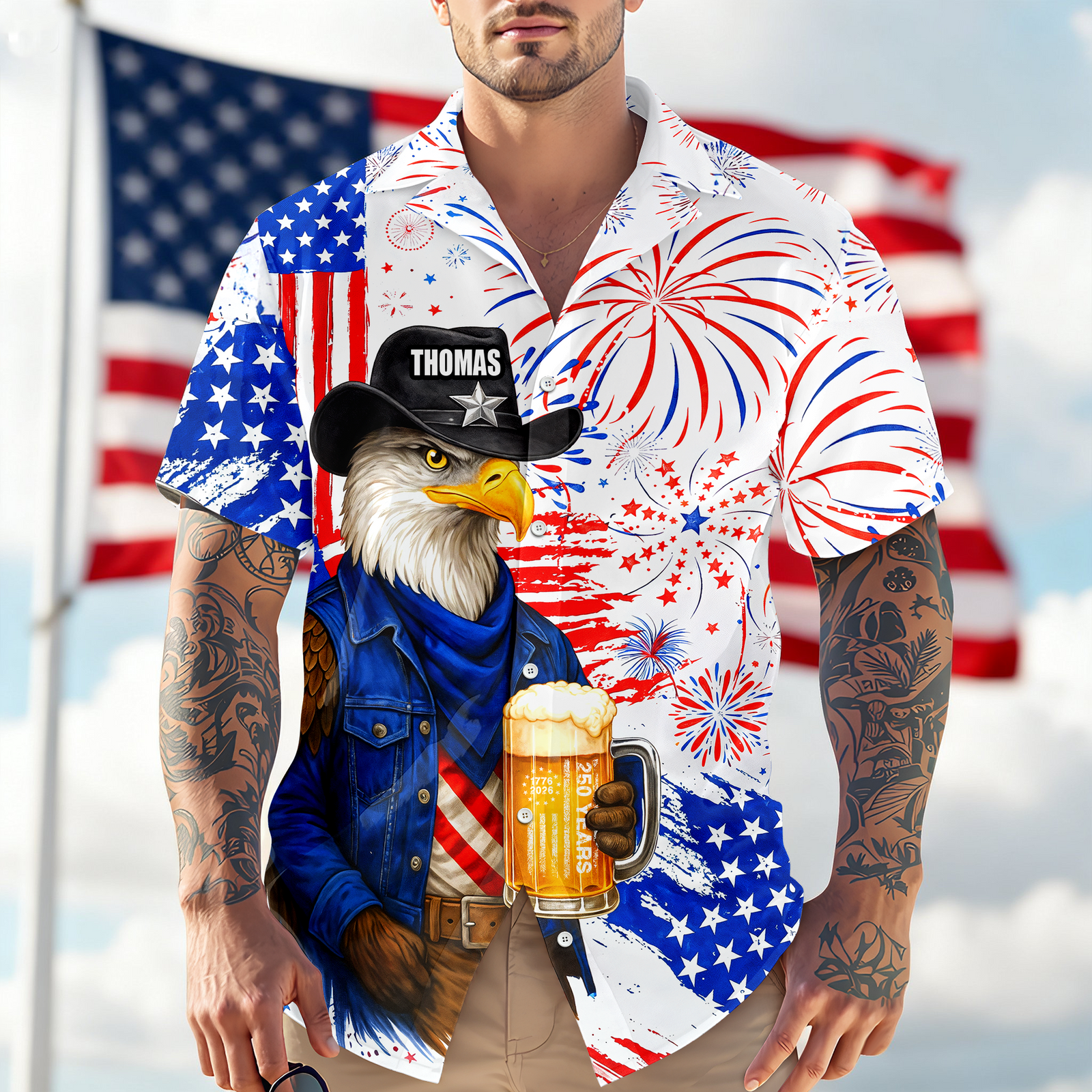 Personalized Name America 250th Birthday US Flag Hawaii Shirt HA75 921002