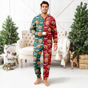Custom Dog Face Photo Red Green Onesie Pajamas HO82 900382