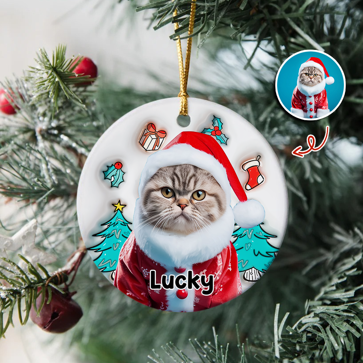 Custom Photo Cat I Am Santa 3D Inflated Effect Ceramic Ornament Personalized Gift For Cat Lovers HO82 894710