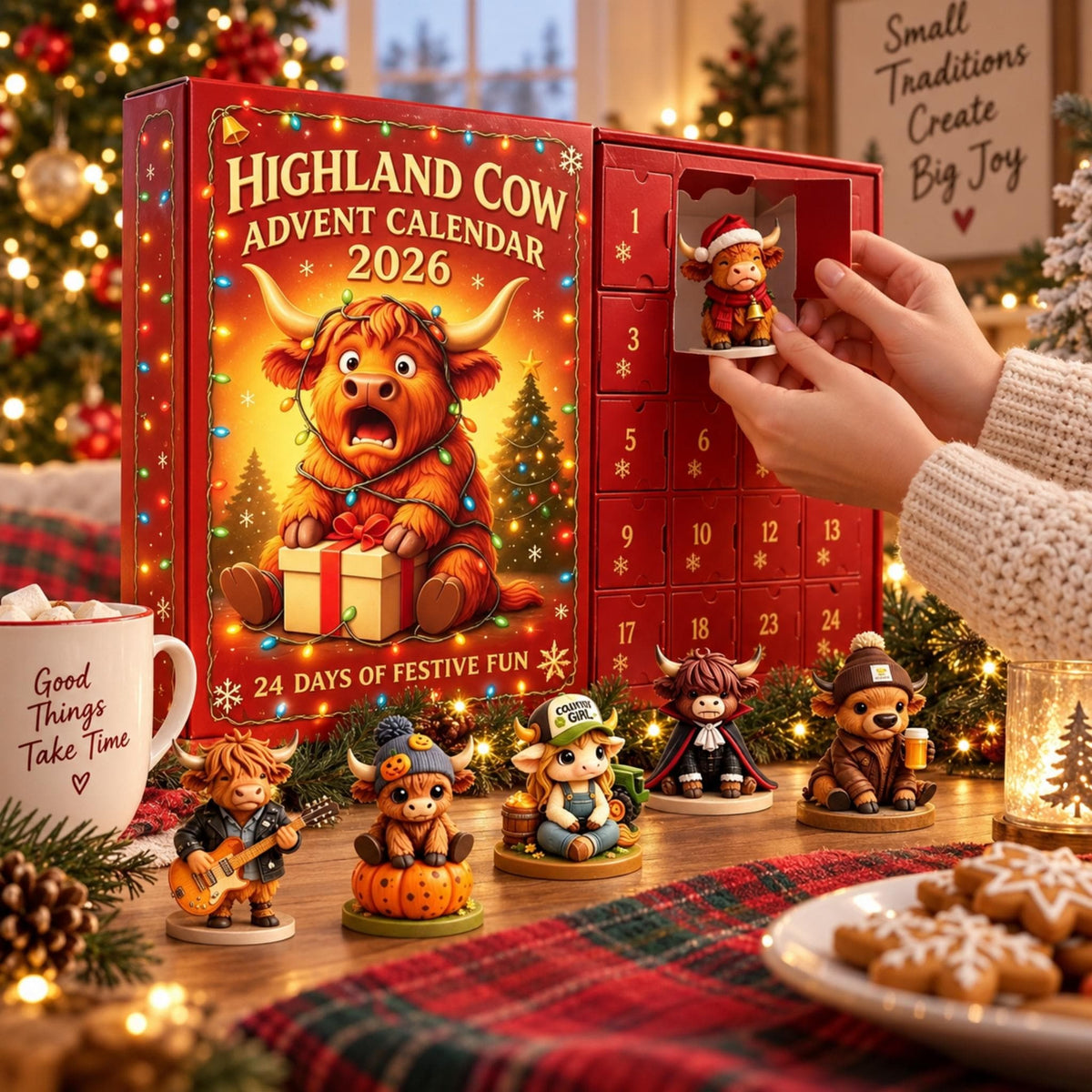 24 Days Christmas Highland Cow Advent Calendar 2026, Figurines Farmhouse Holiday Decor LM32 670173