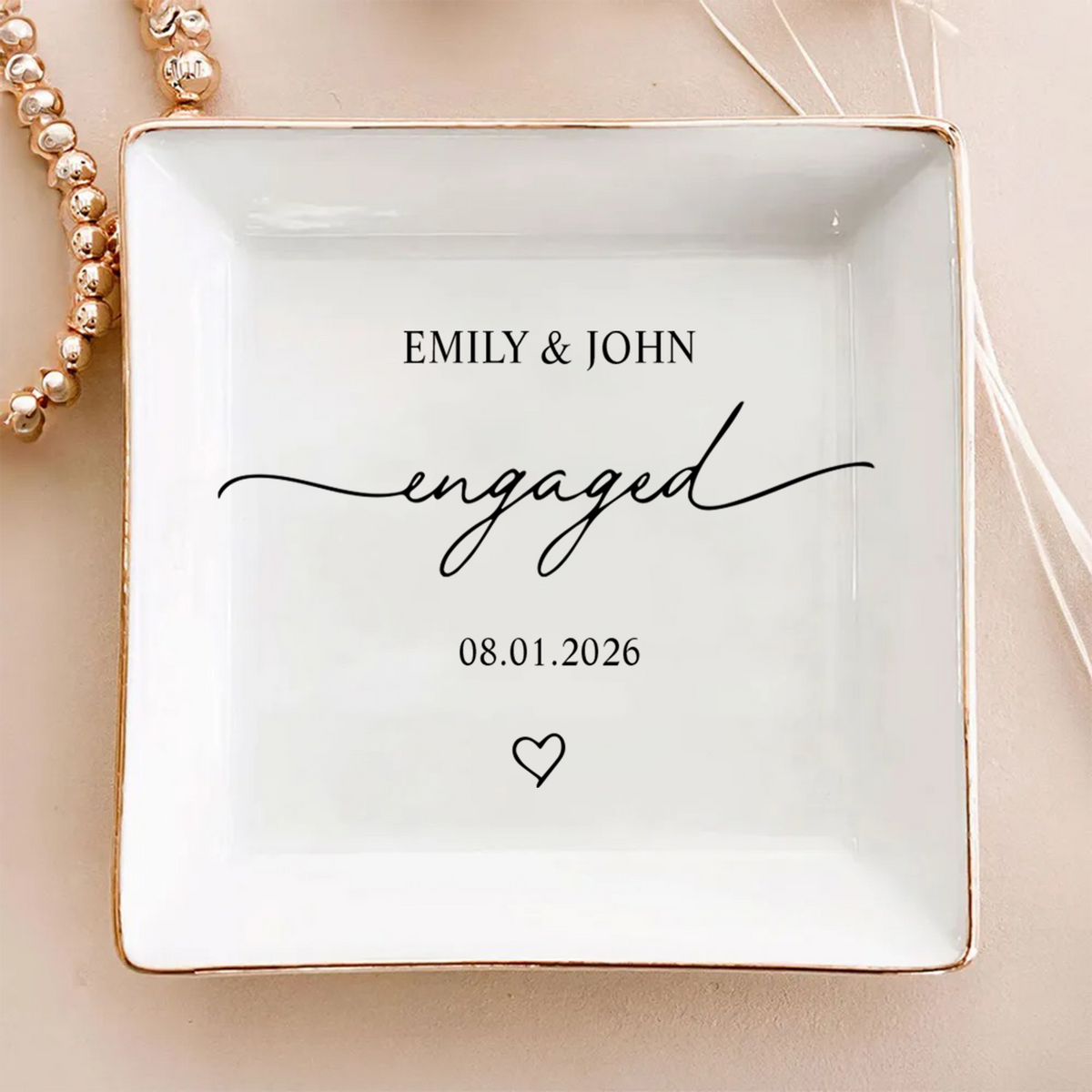Custom Name Wedding Ring Dish – Personalized Engagement Jewelry Dish for Bride LM32 899253