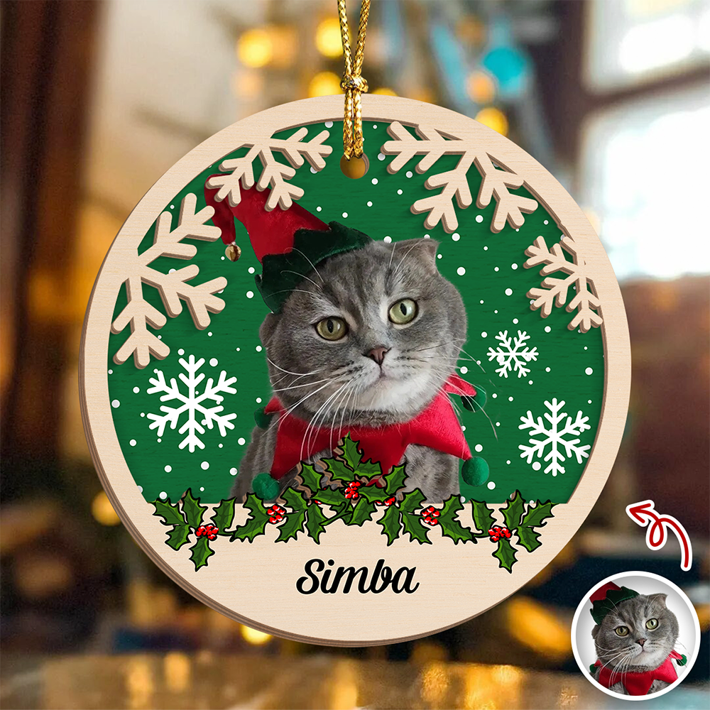 Custom Photo Cat Christmas - Personalized 2-Layered Wooden Ornament CH07 896864