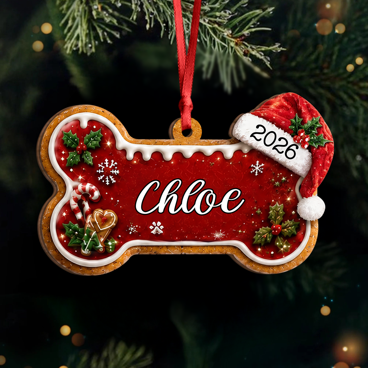Personalized Dog Bone Gingerbread Christmas Wooden Ornament, Cute Christmas Decoration for Dogs Lovers LM32 670097