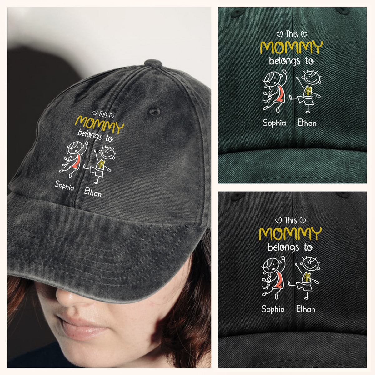 This Grandpa Belongs To Us Personalized Washed Denim Baseball Cap HA75 897156