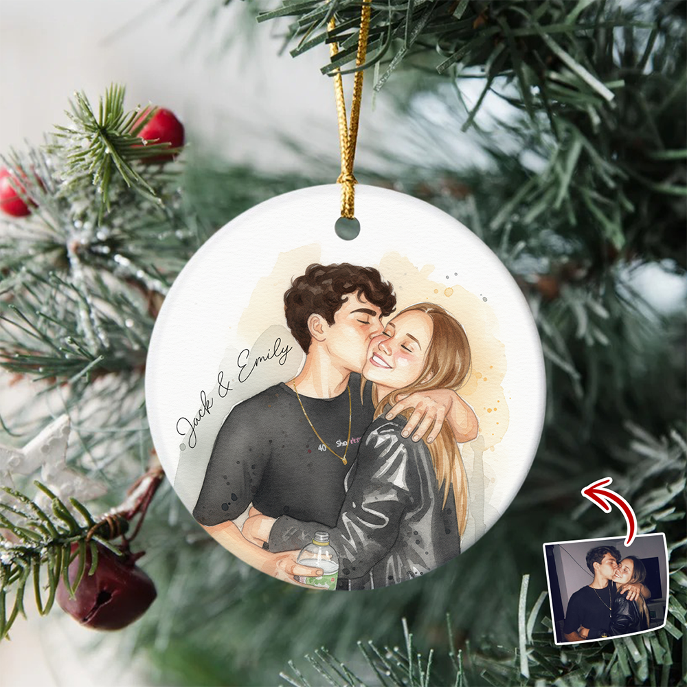 Custom Photo And Name Ceramic Ornament For Couple TH10 896745