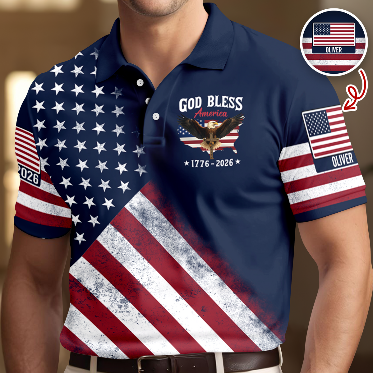Custom Name 250th United States Of America 1776–2026 Anniversary Patriotic Polo Shirt HO82 901950