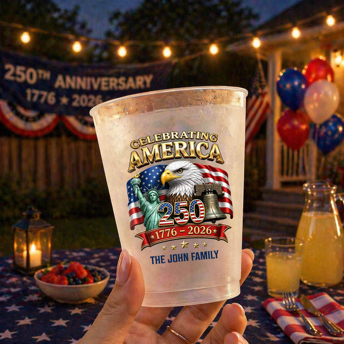 Custom Family Name Celebrating US 250 1776-2026 Patriotic Cups For Party HO82 902250