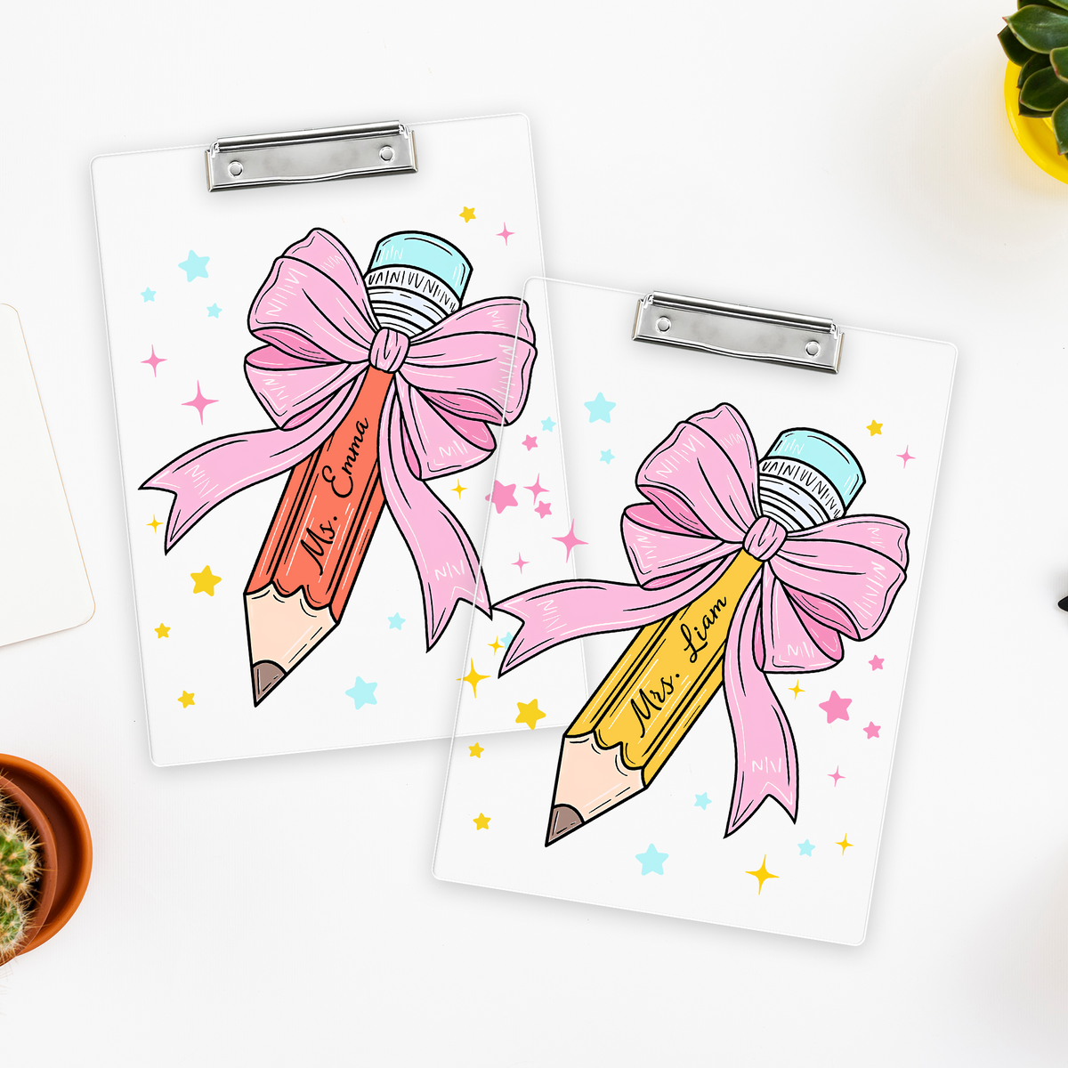 Custom Teacher Name Pencil Pink Bow Teacher Clipboard Appreciation Gift For Teacher CH07 896212