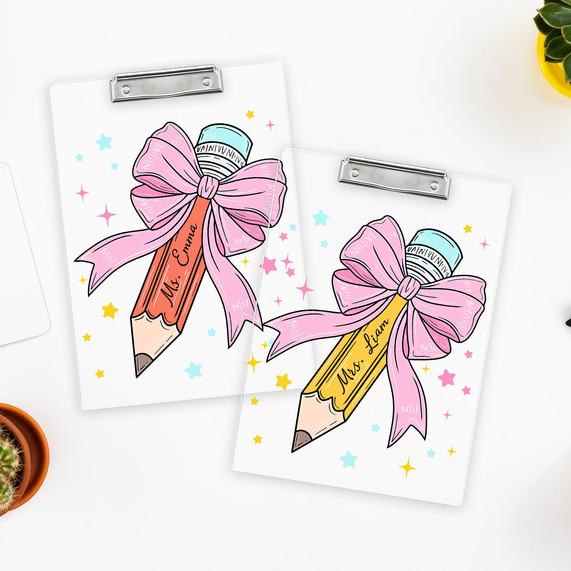 Custom Teacher Name Pencil Pink Bow Teacher Clipboard Appreciation Gift For Teacher CH07 896212