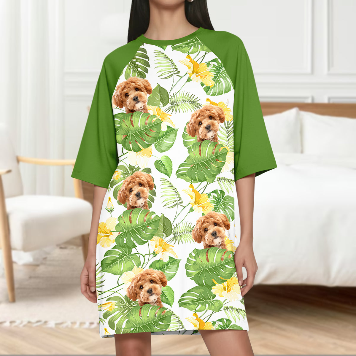 Custom Dog Photo Summer Raglan Nightgown Gift For Mom TH10 169503