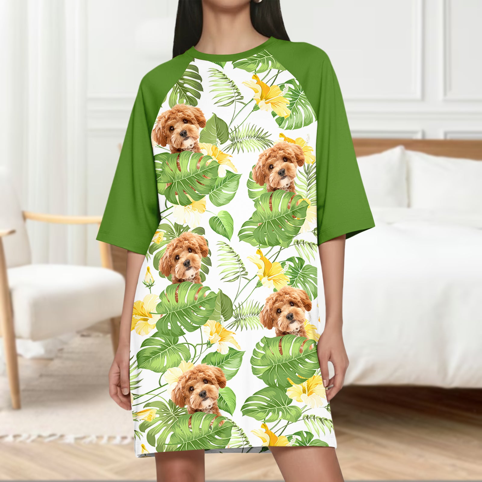 Custom Dog Photo Summer Raglan Nightgown Gift For Mom TH10 169503