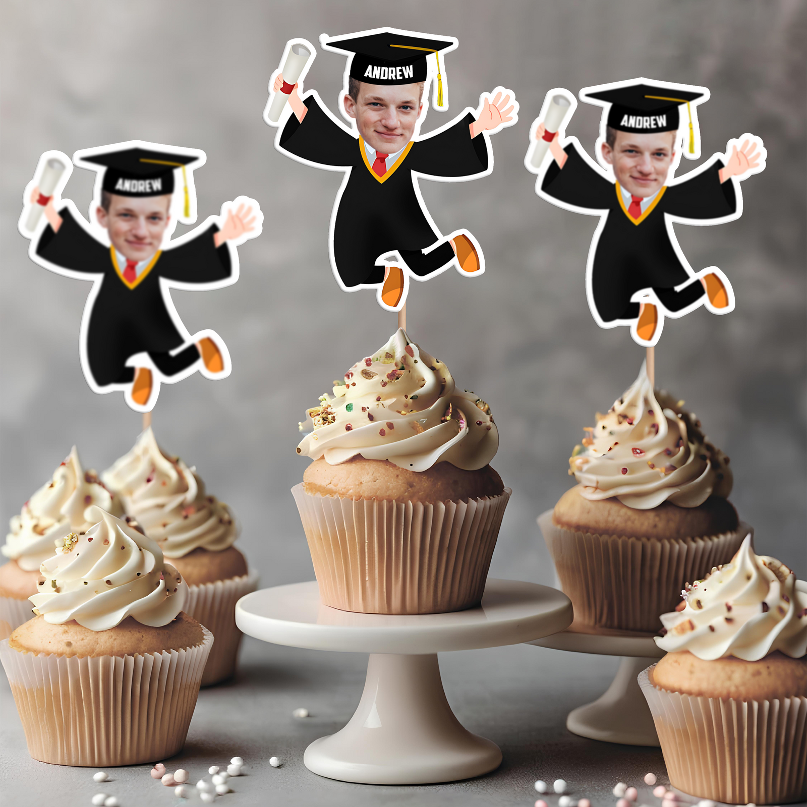 Custom Funny Face Graduation Decoration Cupcake Toppers HA75 920066