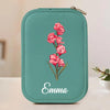 Personalized Birth Flower Leather Travel Jewelry Box with LED Mirror 100204