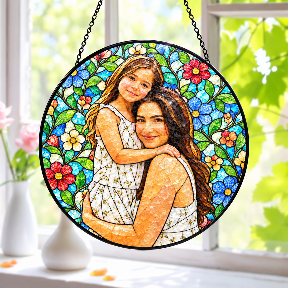 Custom Photo Stained Glass Suncatcher, Personalized Window Hanging Decor For Family LM32 670305