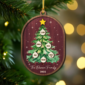 Custom Family Name Christmas Tree 2 Layers Wooden Ornament LM32 897345