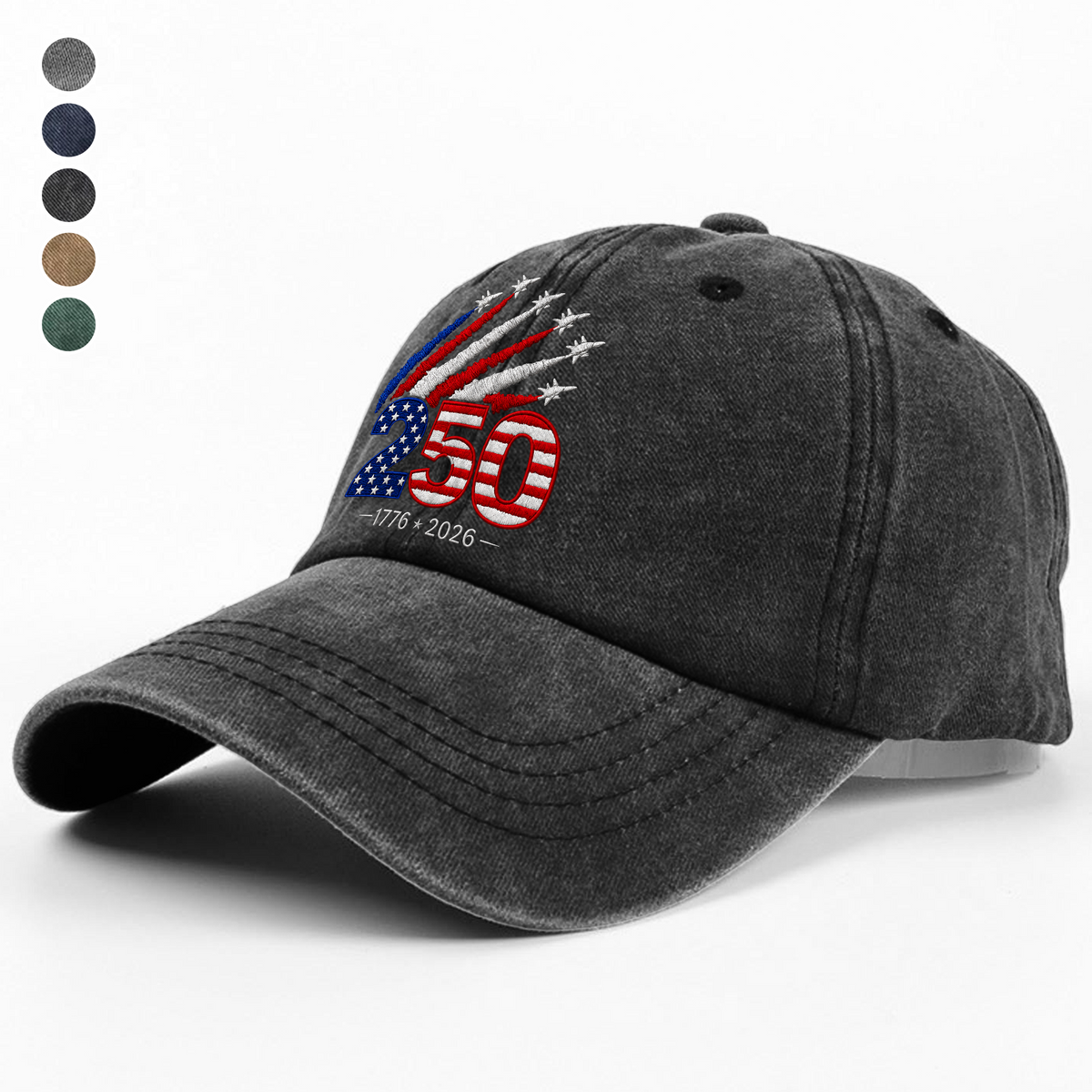 1776–2026 250 Years America Anniversary Embroidered Effect Washed Denim Baseball Cap LM32 668919