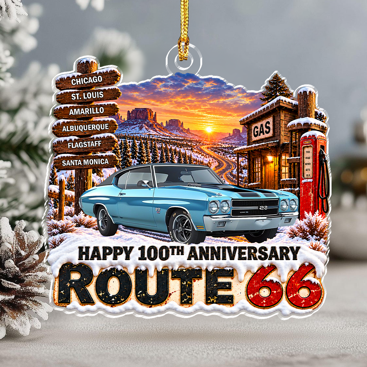 Personalized Route 66 100th Anniversary Christmas Acrylic Ornament  Car Lover Gift LM32 670287