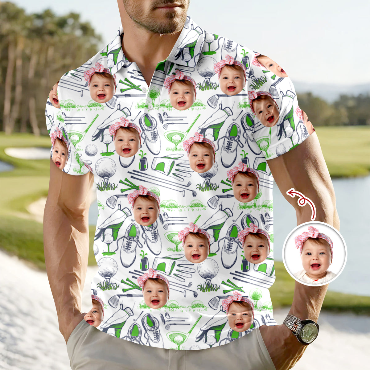 Custom Photo Golf Pattern Polo Shirt - Personalized Gift for Golfer, Golf Lovers HA75 898584