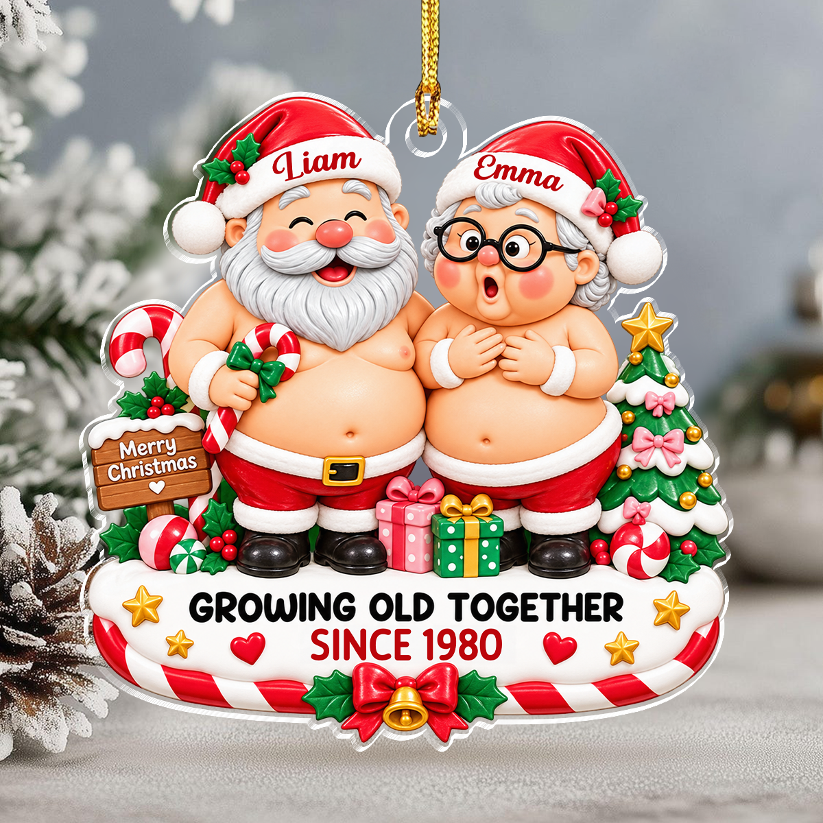 Custom Funny Growing Old Together Acrylic Couple Christmas Ornament Gift For Husband, Wife LM32 670187