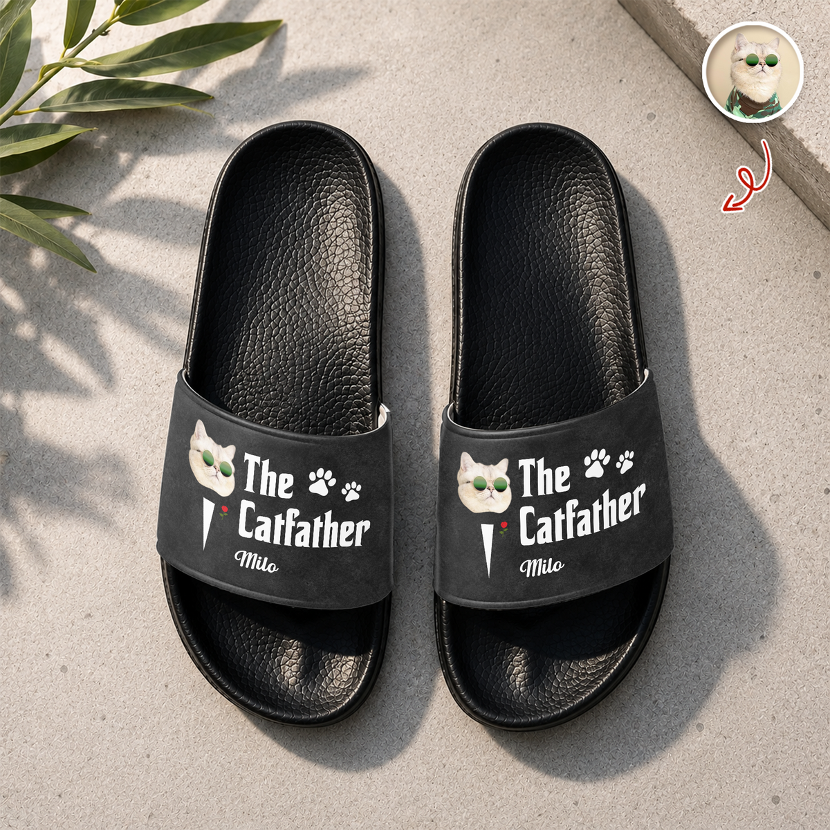 Custom Photo The Cat Father Funny Cat Dad Gift Slide Sandals - Gift For Cat Dad, Cat Lovers HO82 902610