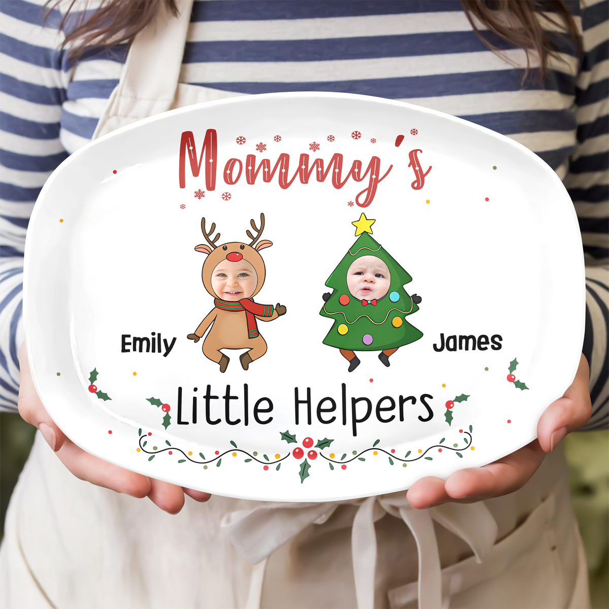 Custom Photo Grandma Little Helpers - Personalized Platter Christmas Gift For Mom And Grandma CH07 896312