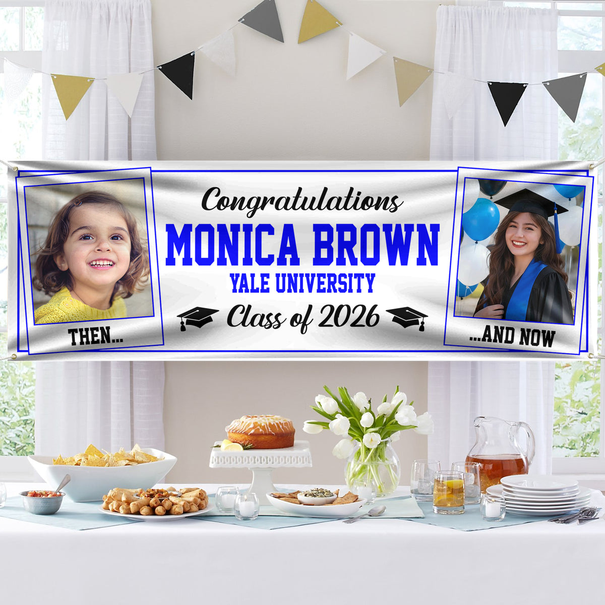Custom Photo Class of 2026 Then And Now Personalized Banner Graduation Party Gift HA75 920622