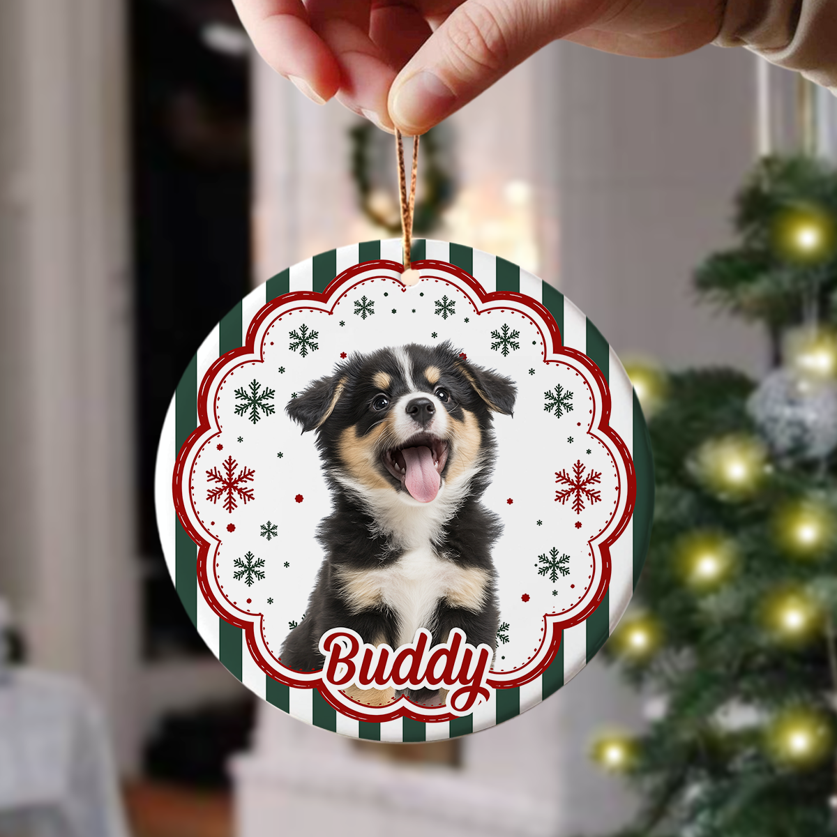 Custom Pet Photo Striped Pattern Ceramic Ornament Gifts For Pet Lovers HA75 922128