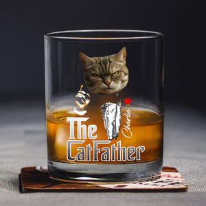 Custom Photo The Catfather Gentlemen Cat Whiskey Glass Personalized Gift For Dad HO82 893854