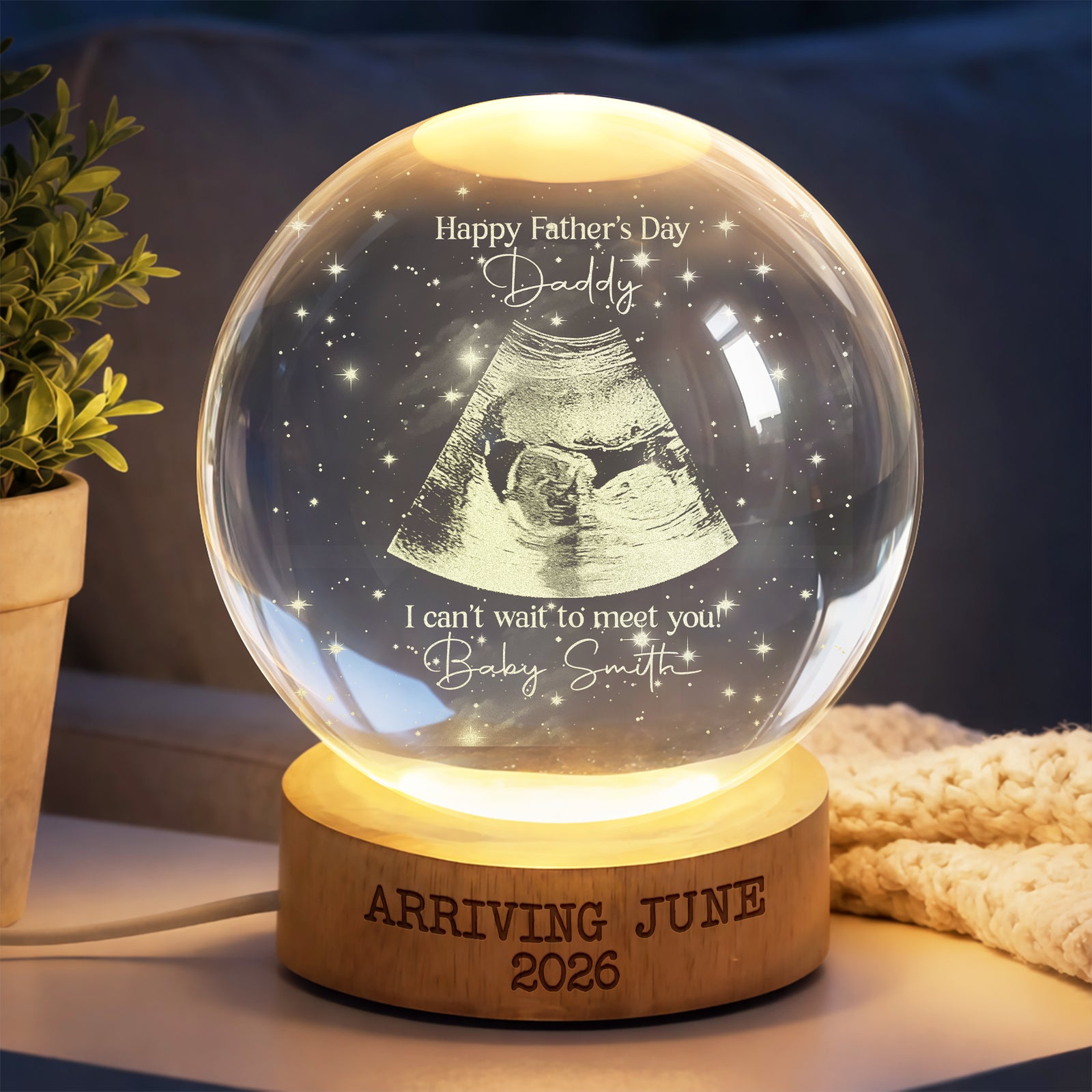 Custom Baby Ultrasound Photo Crystal Ball LED Night Light Gift for Dad, Pregnancy Announcement Keepsake, New Dad Gift LM32 669105