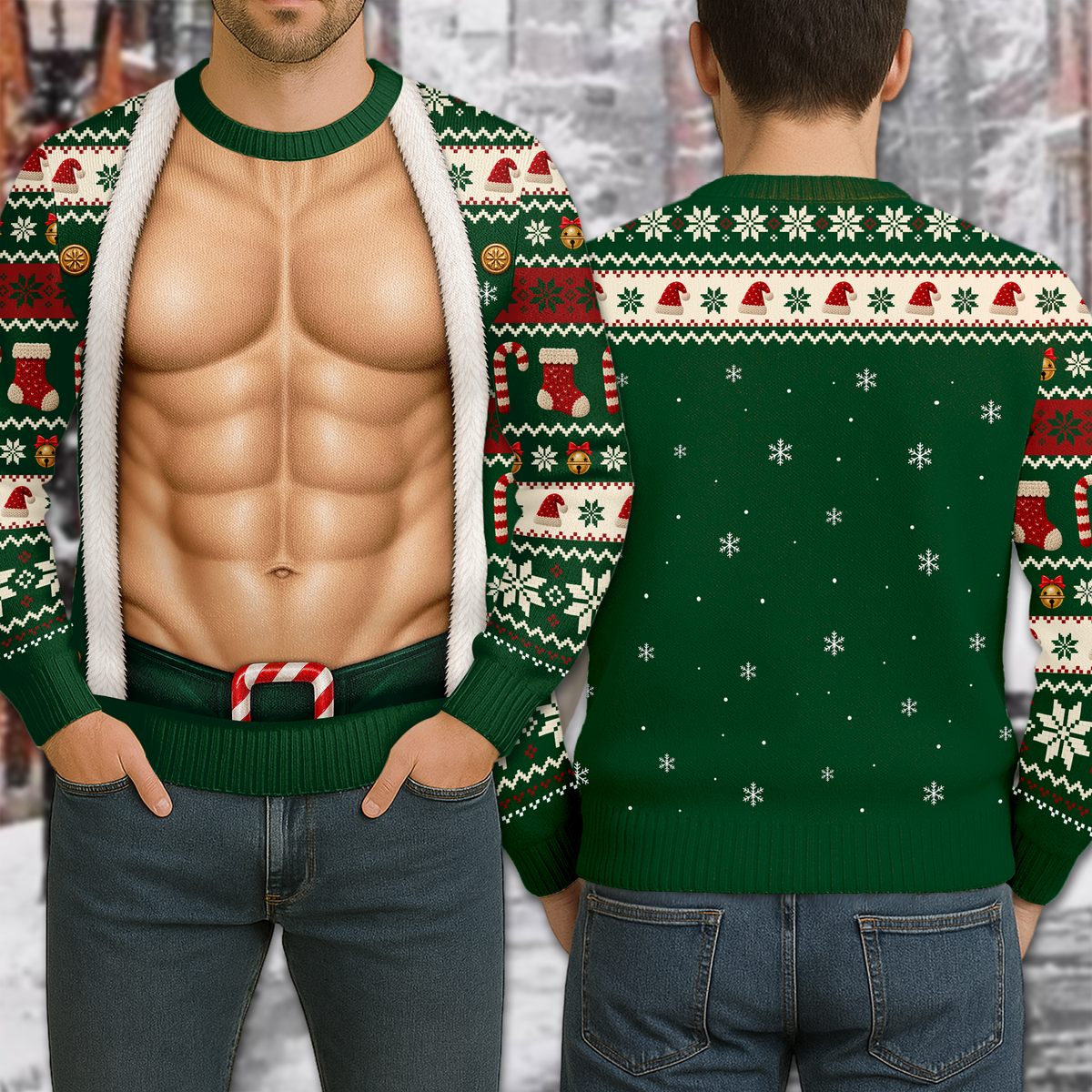 Personalized Fake Body Funny Couple Ugly Sweater - Gag Gift for Christmas Party TH10 171259