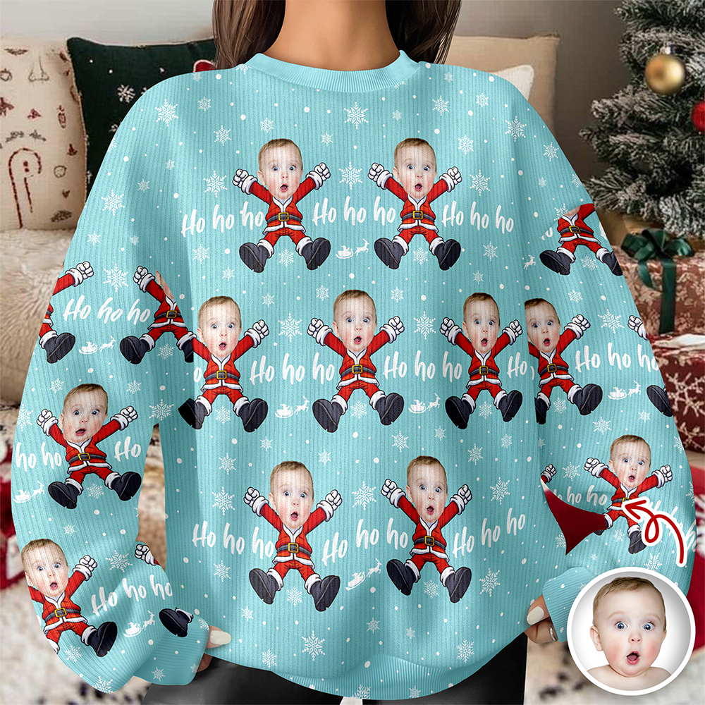 Custom Ho Ho Ho Family Photo Personalized Ugly Sweater Funny Christmas Gift CH07 899674