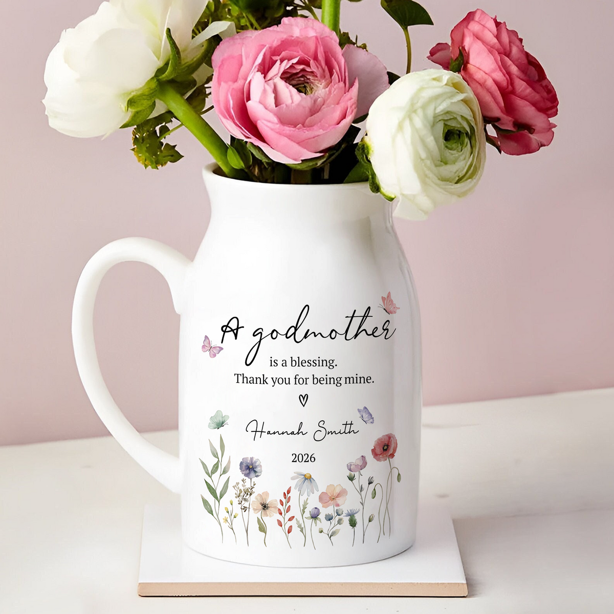 Personalised A God Mother Christening Baptism Floral Flower Vase LM32 899597