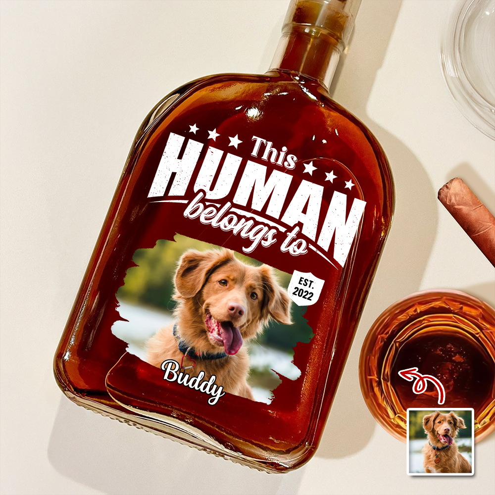 Custom Dog Cat Photo This Human Belongs To Whiskey Bottle - Personalized Pet Lover Gift HA75 921366