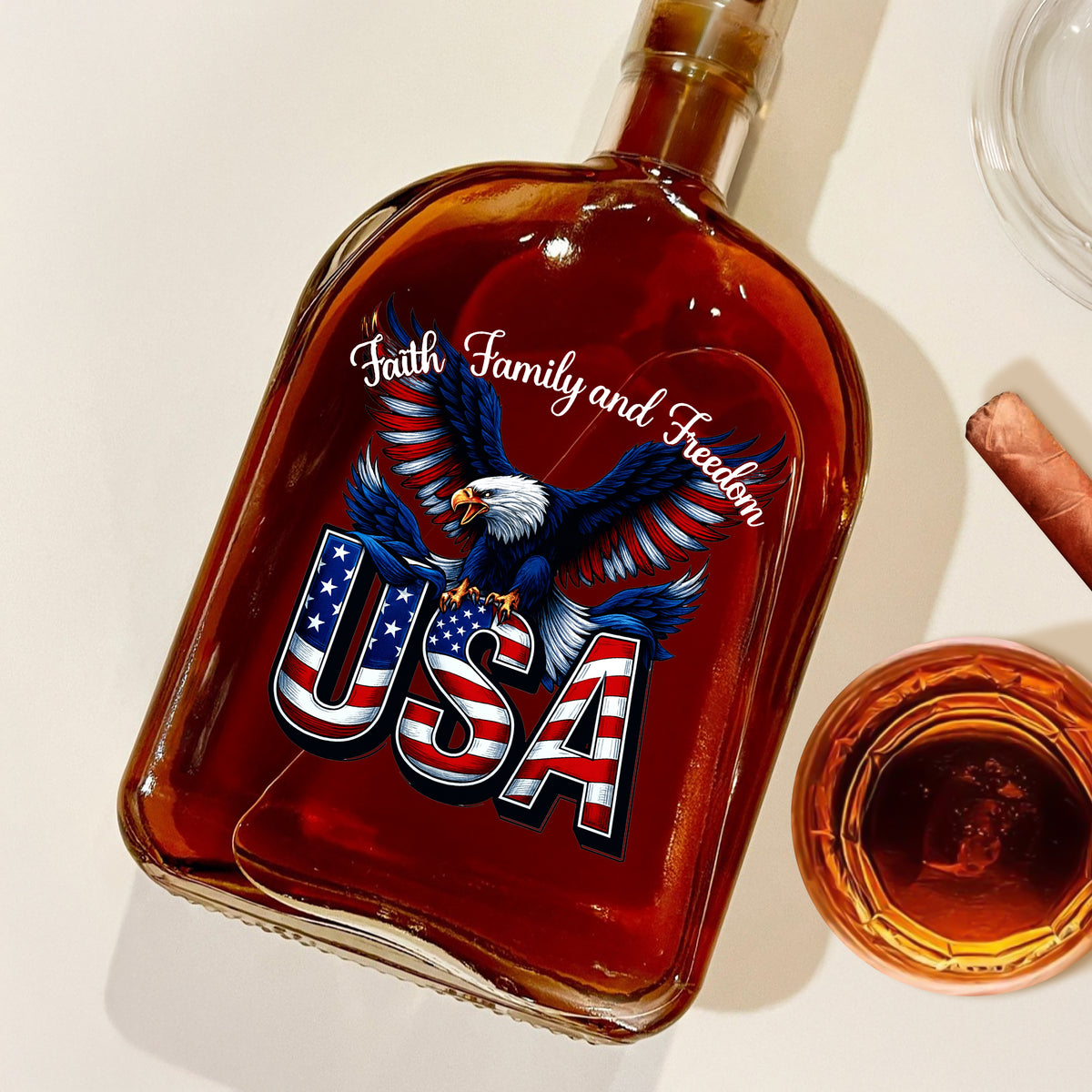 Faith, Family & Freedom America 250 Years Patriotic Whiskey Bottle LM32 897357