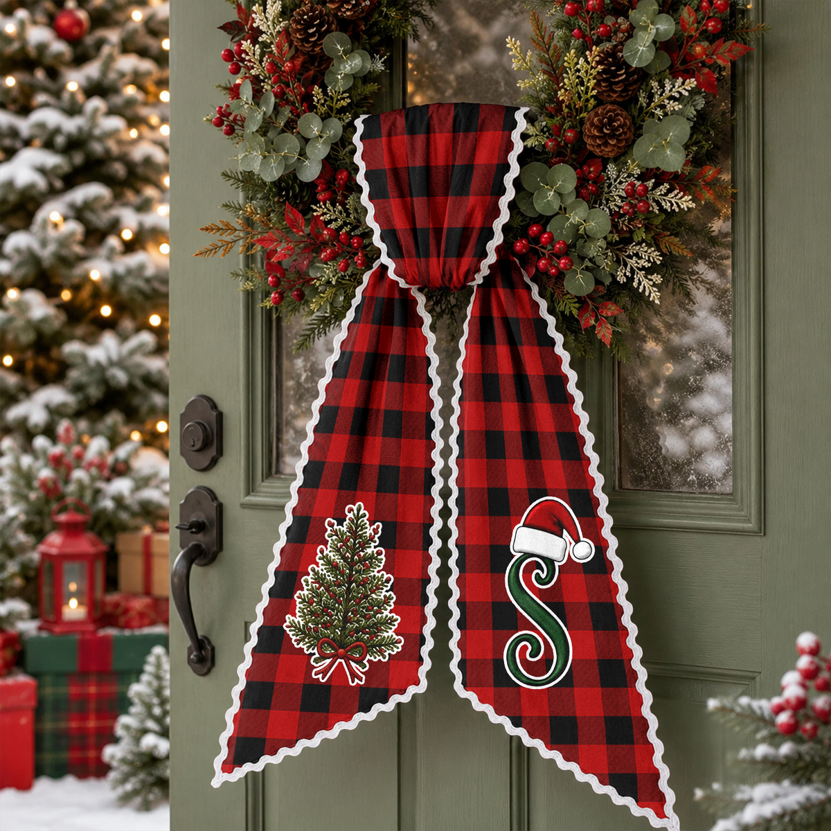 Personalized Monogram Plaid Wreath Sash For Christmas TH10 170795