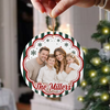 Custom Family Photo Striped Pattern Ceramic Christmas Ornament HA75 922130