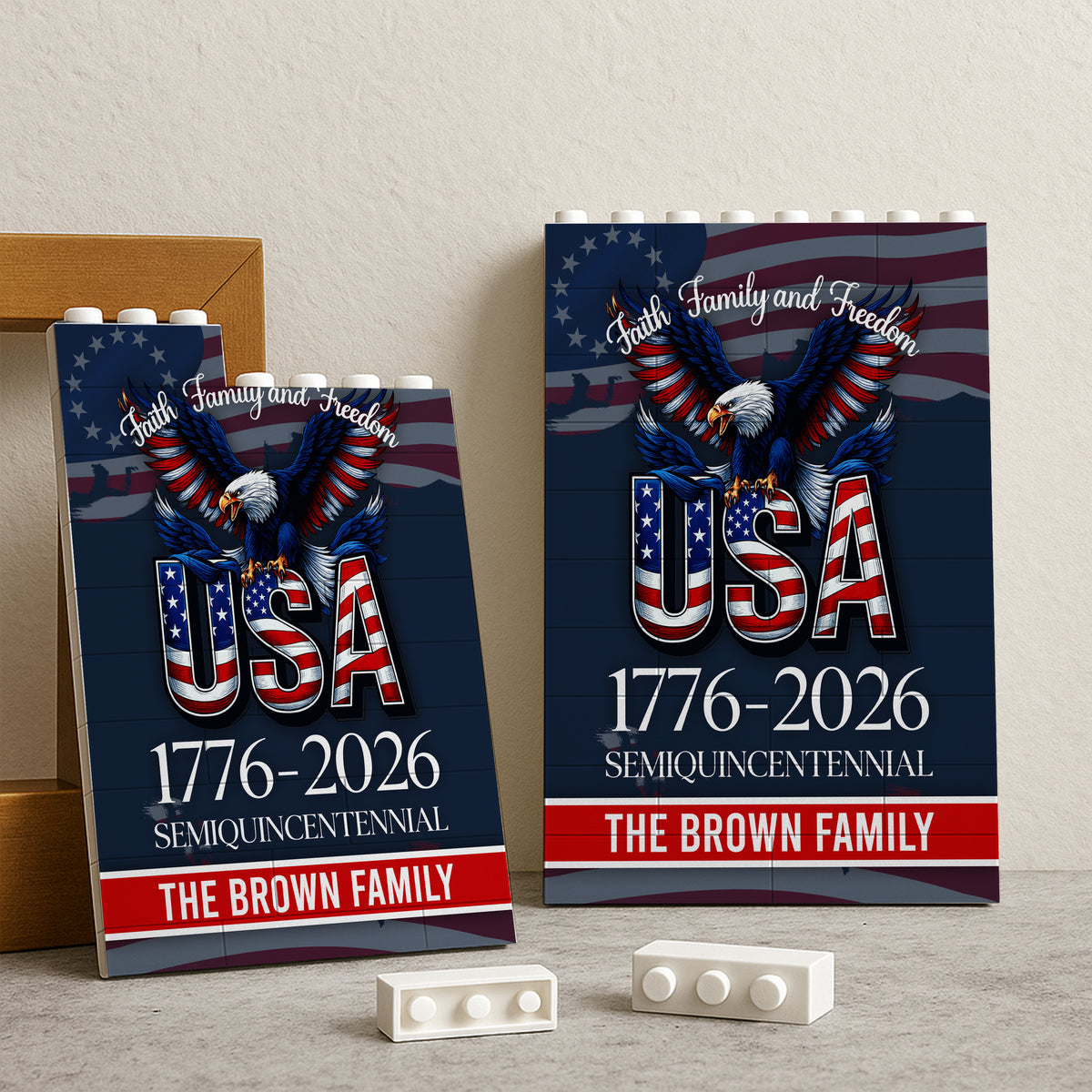 Custom Name Faith, Family & Freedom America 250 Years Patriotic Building Brick Blocks HA75 920540