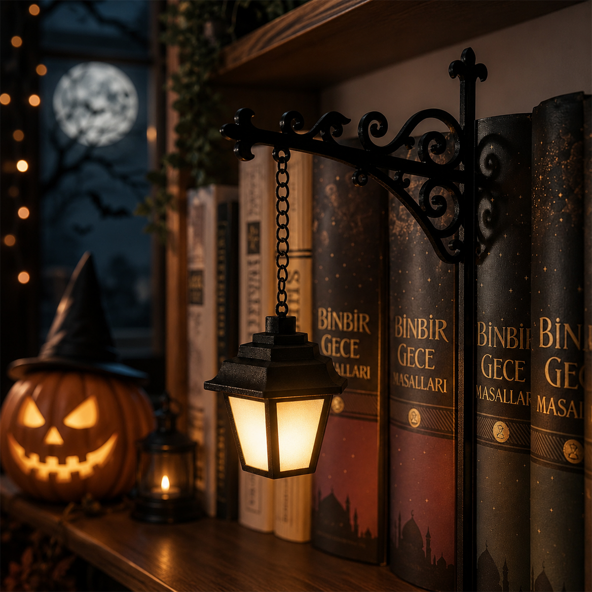 Halloween Ghost Metal Bookshelf Lantern Light Gift for Book Lovers, Reader Gift CH07 180212