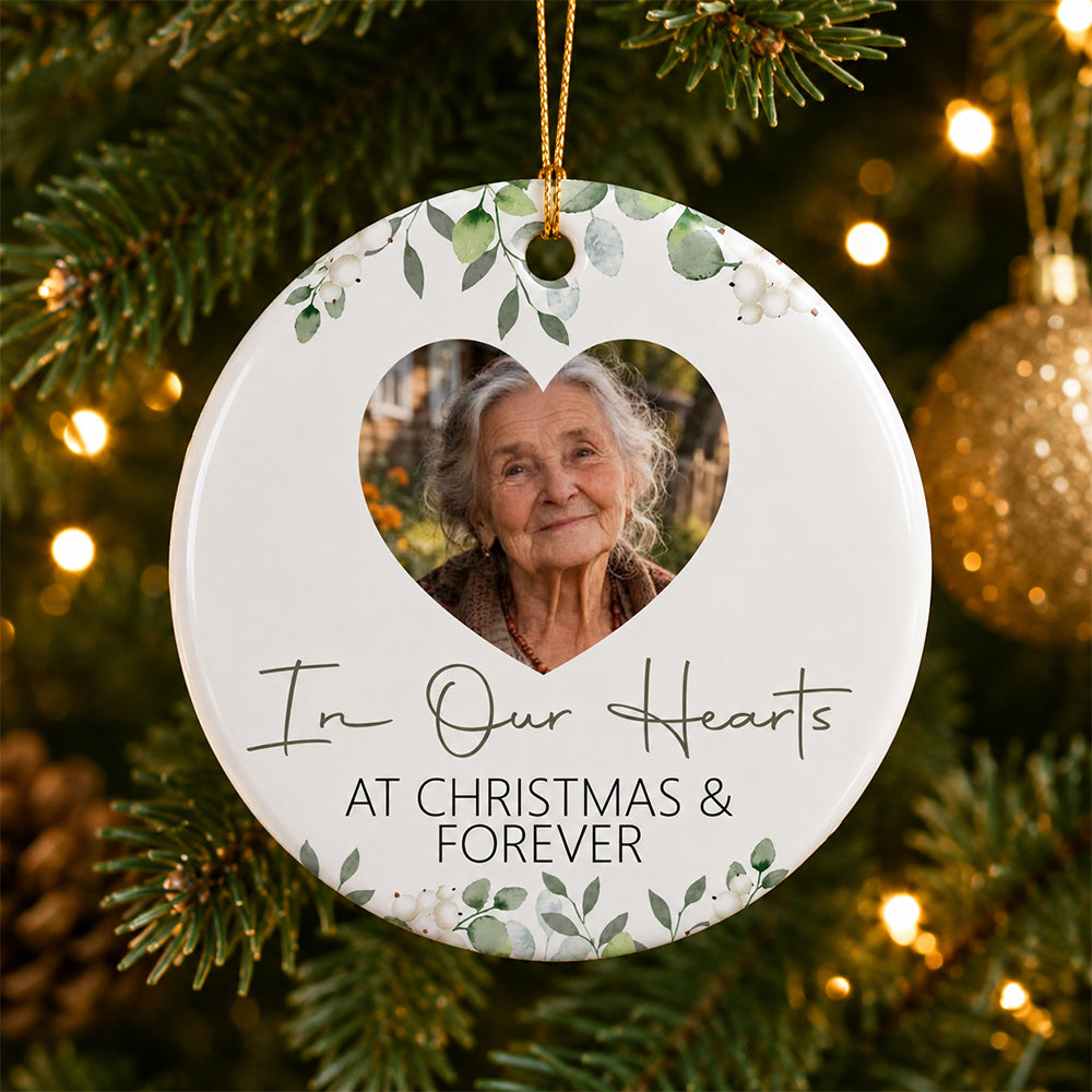 Personalized Memorial Photo Christmas In Our Hearts at Christmas & Forever Ceramic Ornament HO82 903502