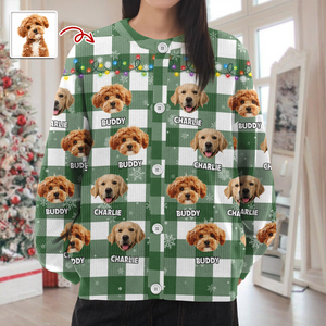 Custom Dog Photo Name Christmas Light Snow Cardigan CH07 899596