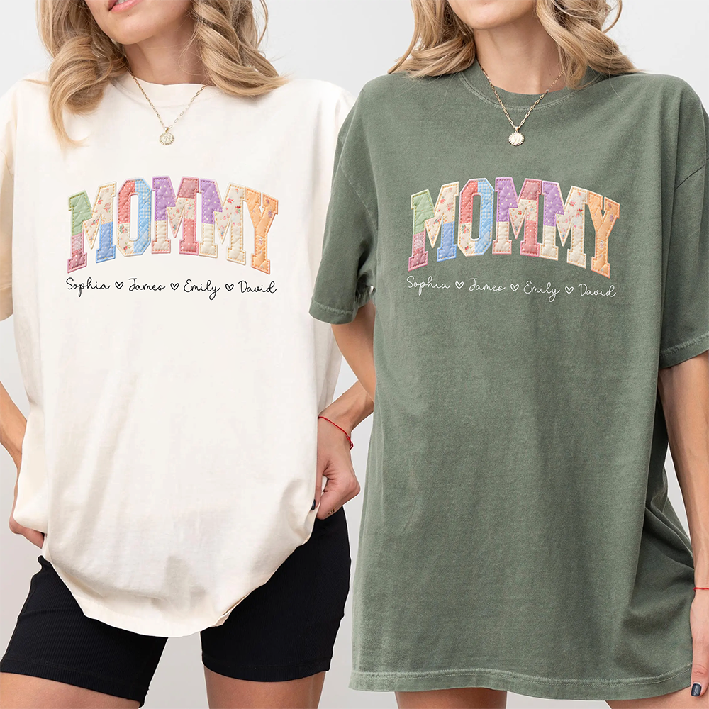 Custom Kids' Names Mom, Gigi Faux Patchwork Comfort Shirt Gift For Mother's Day HO82 902034