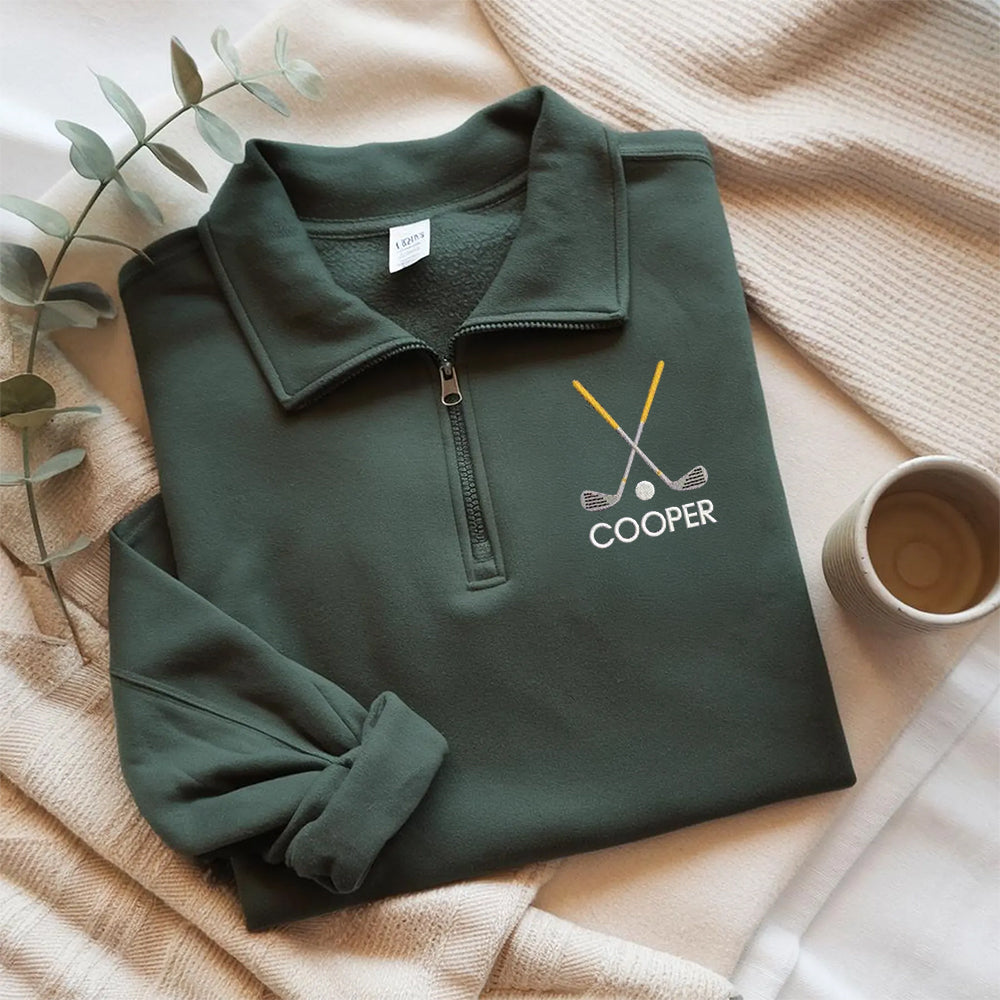 Personalized Name Embroidered Golf Quarter Zip Sweater, Unique Golf Enthusiast Gift, Golfers and Coaches Gift HO82 900730